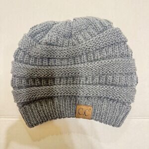 CC Beanie Womens Grey Cable Knit Ribbed Winter Hat Acrylic Skully Cap RN 133420
